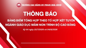 Thông báo bảng điểm tổng hợp theo tổ hợp xét tuyển ngành Giáo dục mầm non, hệ cao đẳng chính quy, năm 2026