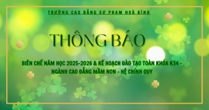 Biên chế năm học 2025-2026 & Kế hoạch đào tạo toàn khóa K34 - ngành Cao đẳng Mầm non - Hệ chính quy