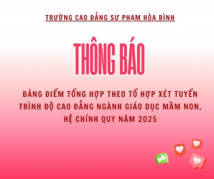 Thông báo bảng điểm tổng hợp theo tổ hợp xét tuyển trình độ cao đẳng ngành Giáo dục mầm non, hệ chính quy năm 2025